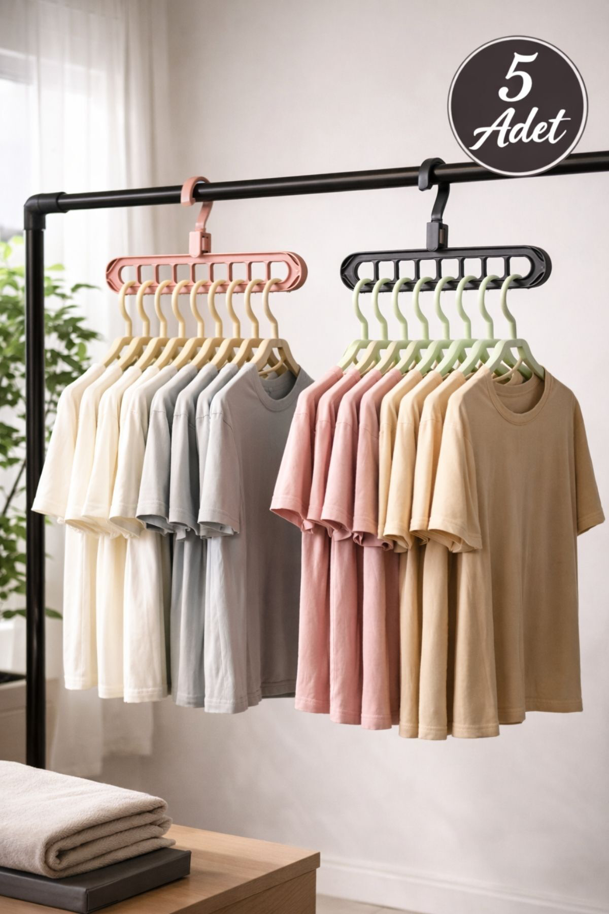 5 Adet Pastik 9 Gözlü Pratik Döner Başlıklı Elbise Tşört Askısı G