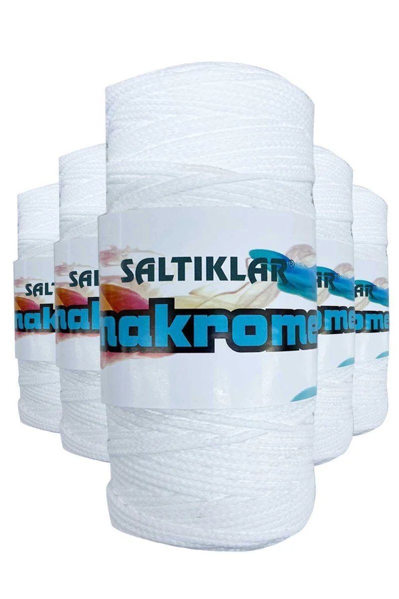 5 Adet Polyester Makrome İpi 10 Kar Beyaz 100 Gr - Örgü İpi Aksesuar Yapımı İçin