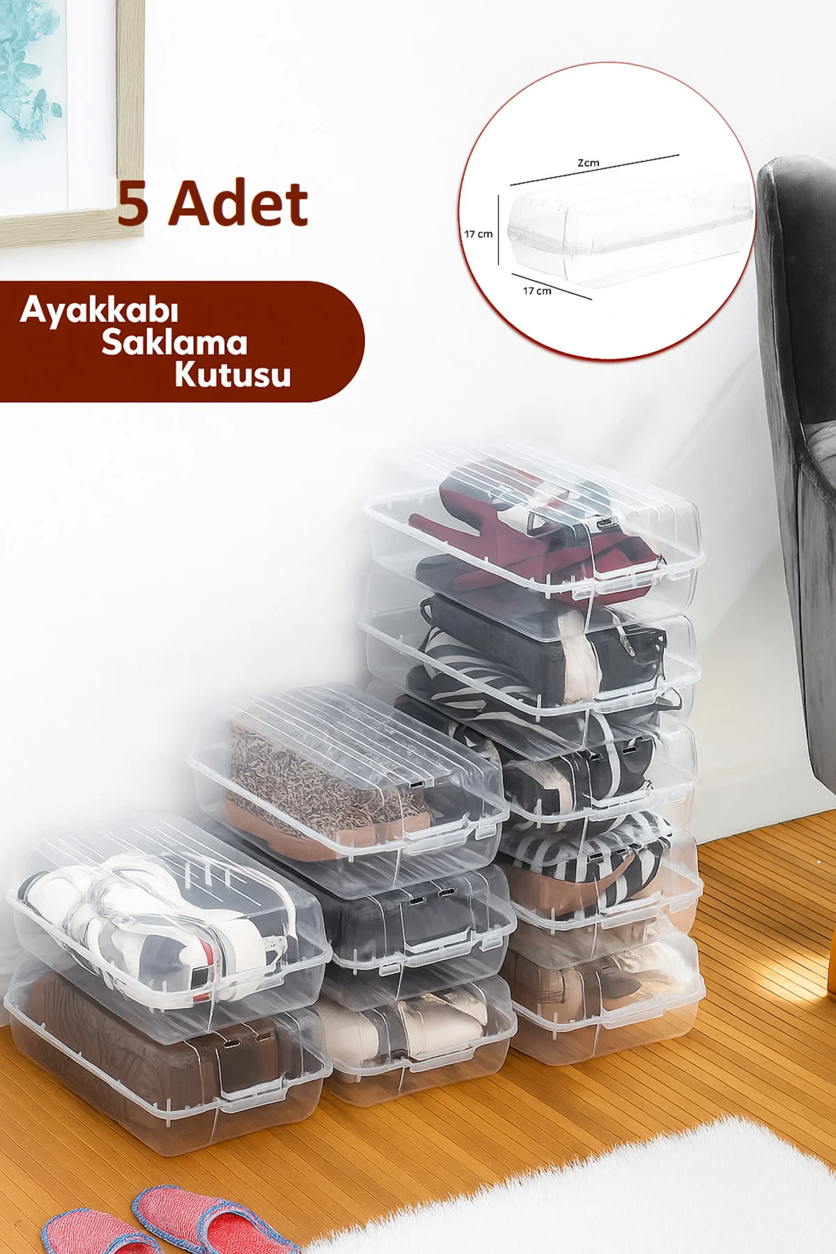 5 Adet Şeffaf Ayakkabı Kutusu – Dayanıklı, Üst Üste Istiflenebilir, Bay & Ayakkabı Için