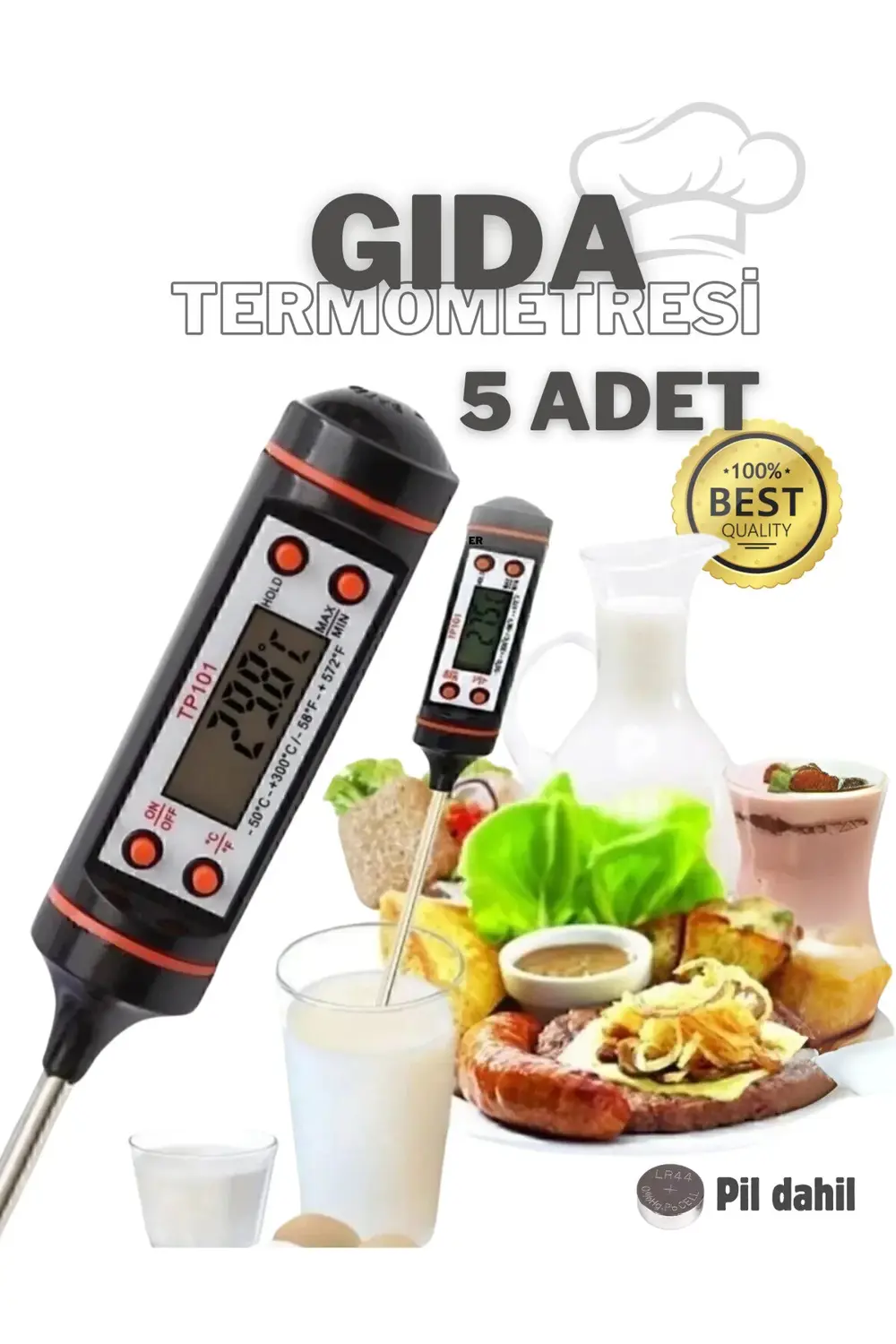 5 Adet Siyah Renk Dijital Gıda Yemek Termometresi Yemek Isı Ölçer