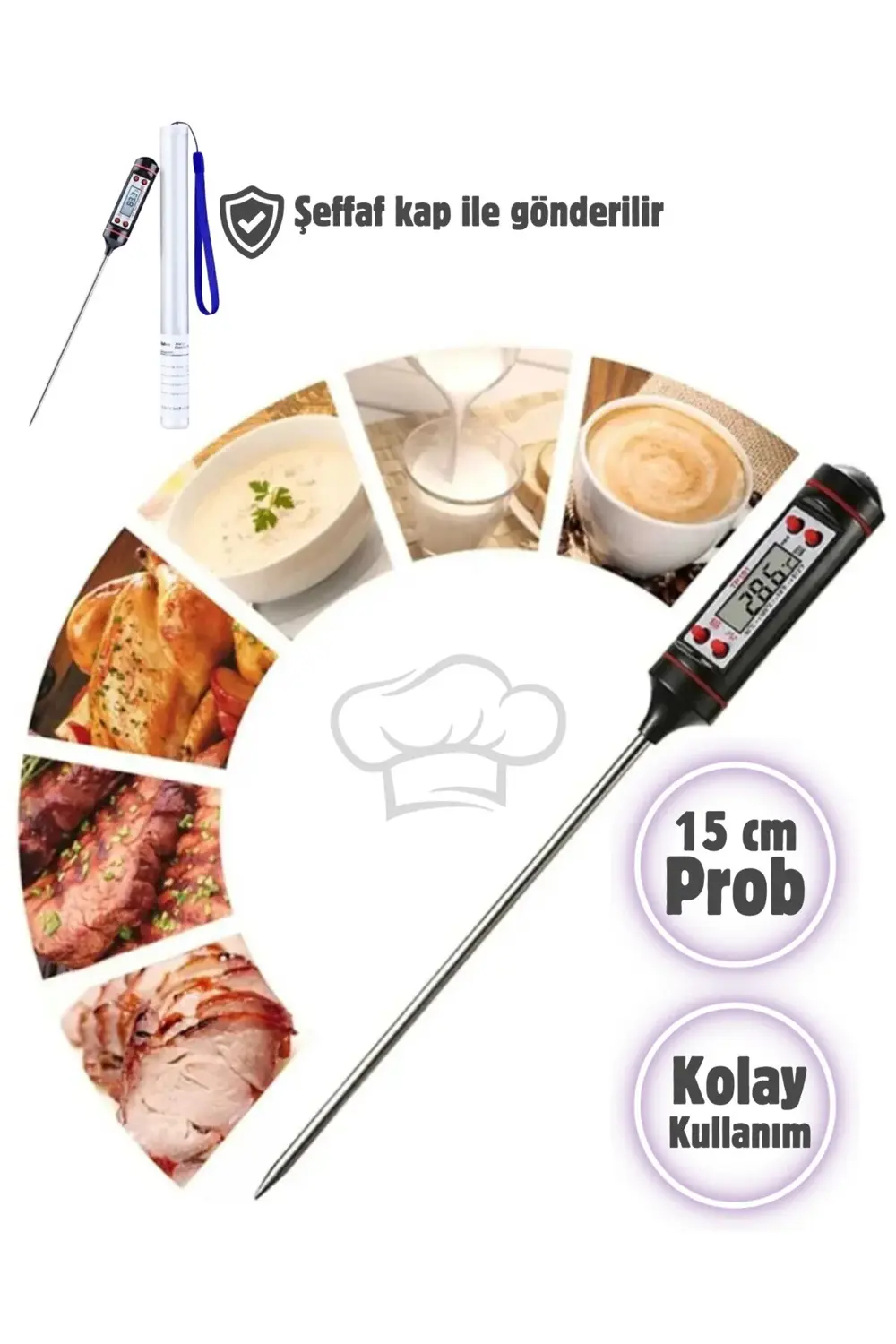 5 Adet Siyah Renk Dijital Gıda Yemek Termometresi Yemek Isı Ölçer