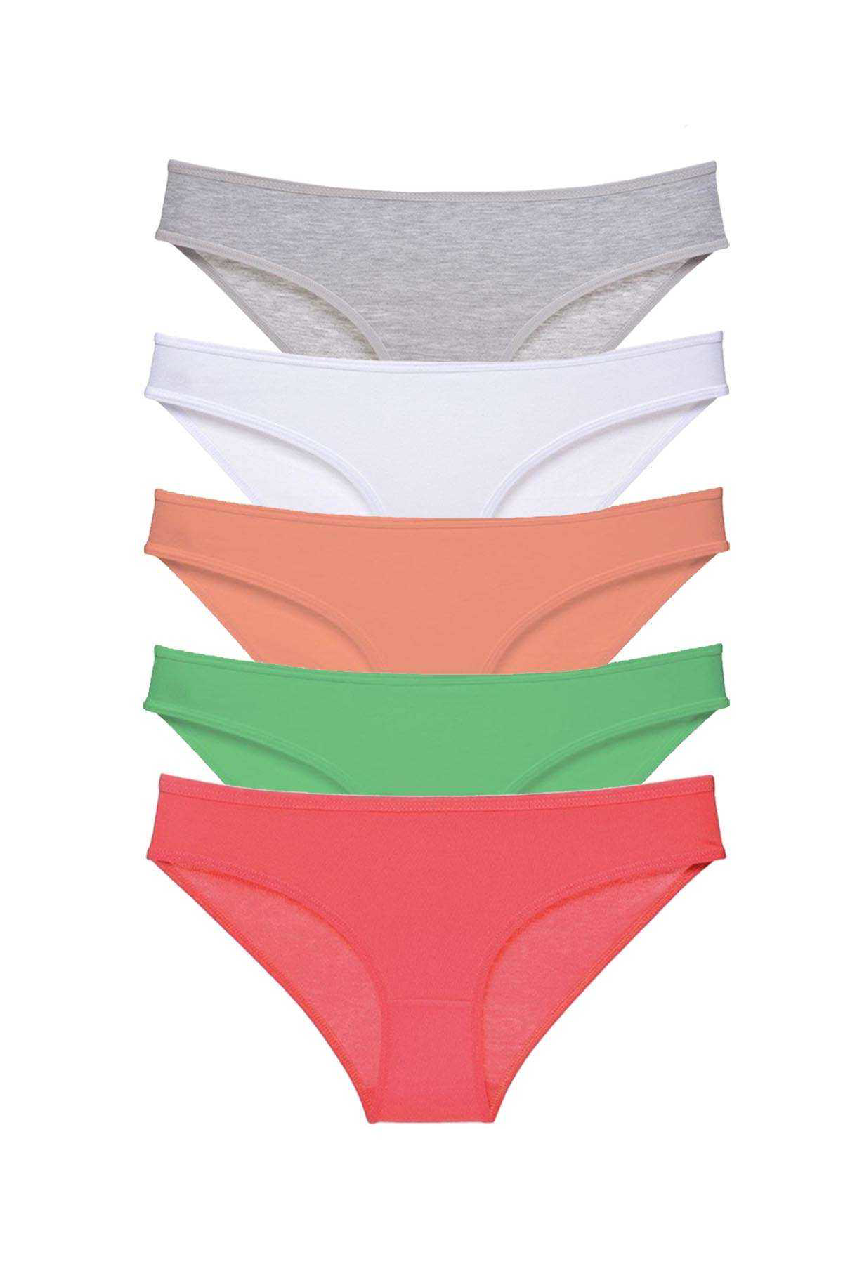 Just Cheap Store 5 Adet Süper Eko Set Likrali Kadin Slip Külot Gri Beyaz Pudra Yeş