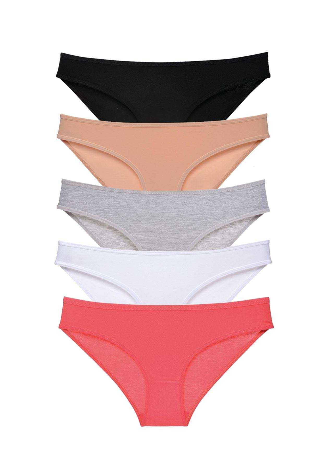 Just Cheap Store 5 Adet Süper Eko Set Likrali Kadin Slip Külot Siyah Ten Gri Beyaz