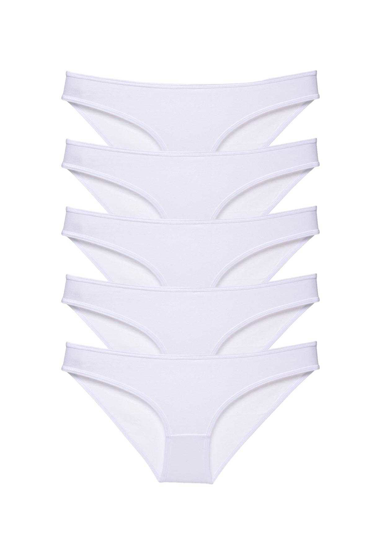 Just Cheap Store 5 Adet Süper Eko Set Likrali Kadin Slip Külot Beyaz