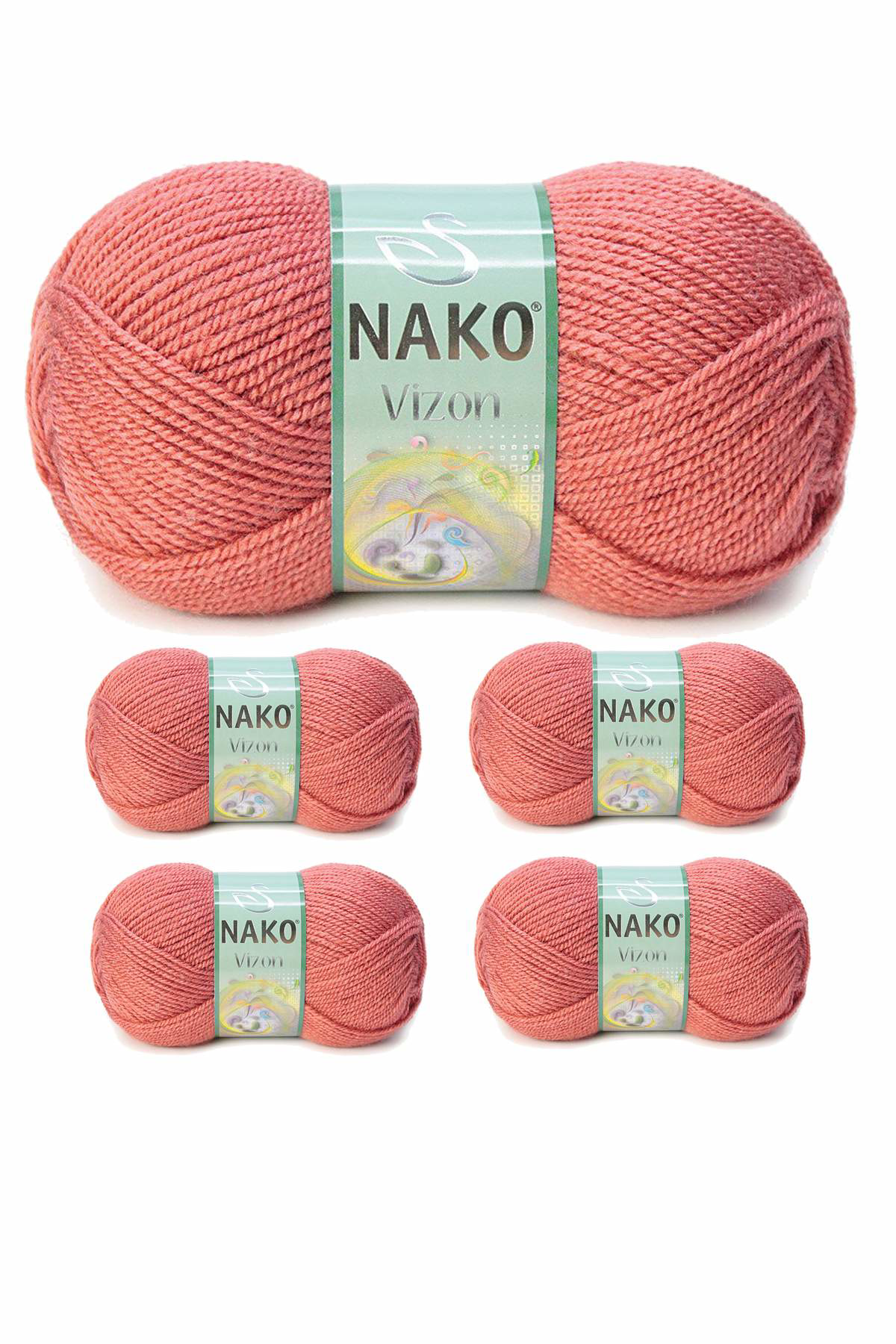 5 Adet Vizon Premium Akrilik El Örgü İpi Yünü Renk No:2574 Gül Ku
