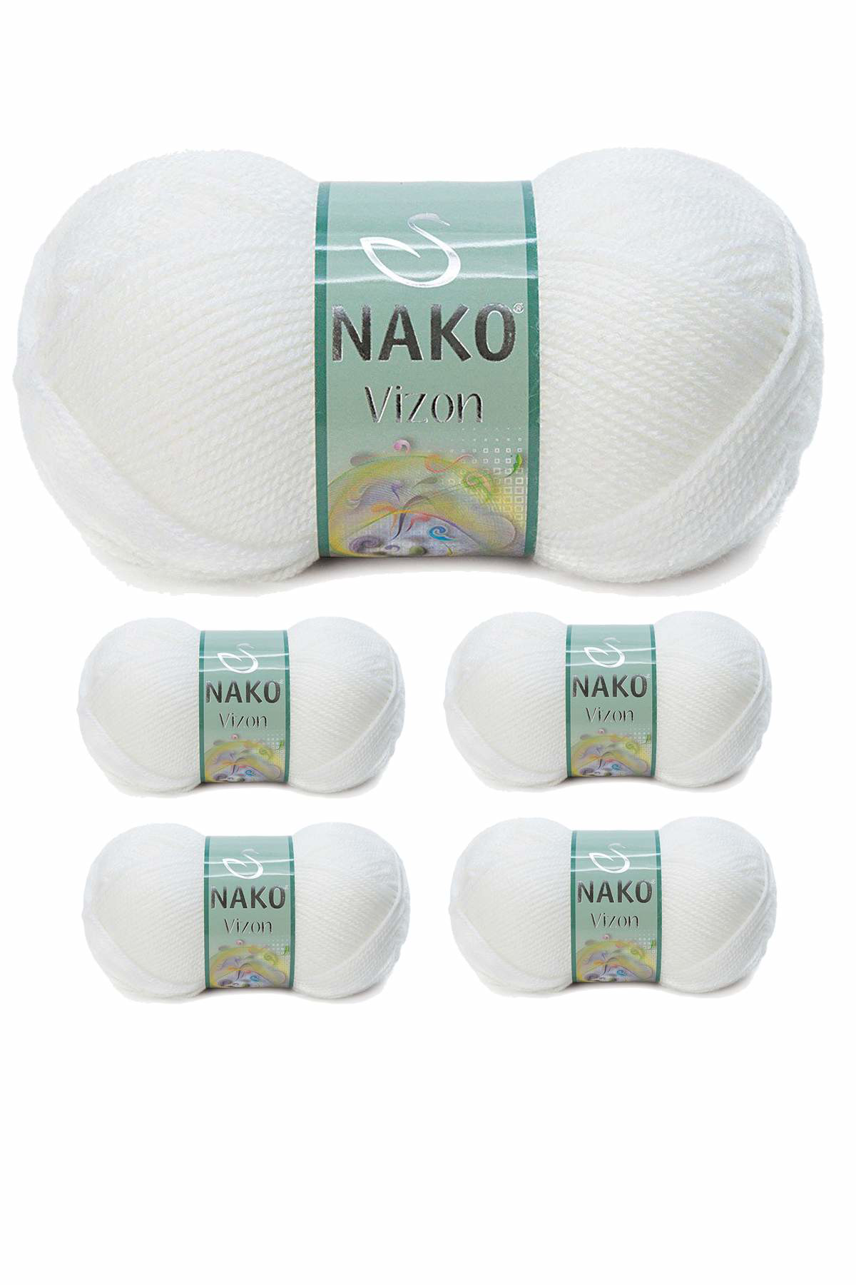 Just Cheap Store 5 Adet Vizon Premium Akrilik El Örgü İpi Yünü Renk No:208 Beyaz