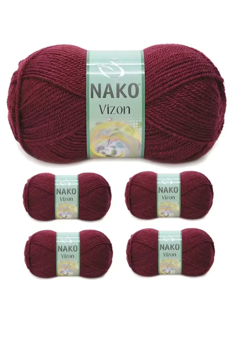 5 Adet Vizon Premium Akrilik El Örgü İpi Yünü Renk No:999 Bordo 5 Adet Vizon Premium Akrilik El Örgü İpi Yünü Renk No:999 Bordo