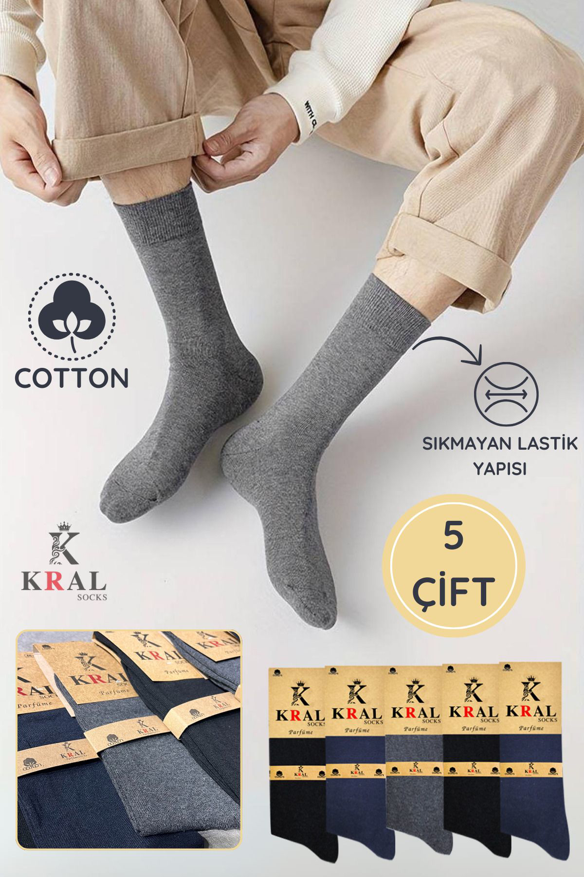 Kral Socks 5 Adet Yazlik Penye Erkek Orta Uzun Çorap Parfümlü