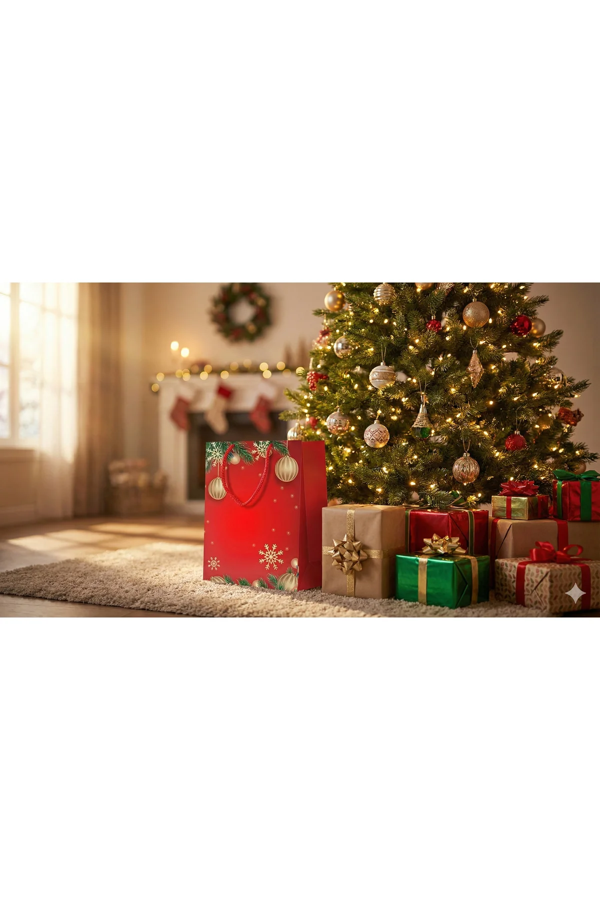 5 Adet Yılbaşı Hediye Çantası 25x30 cm - Kırmızı Desenli Ekonomik