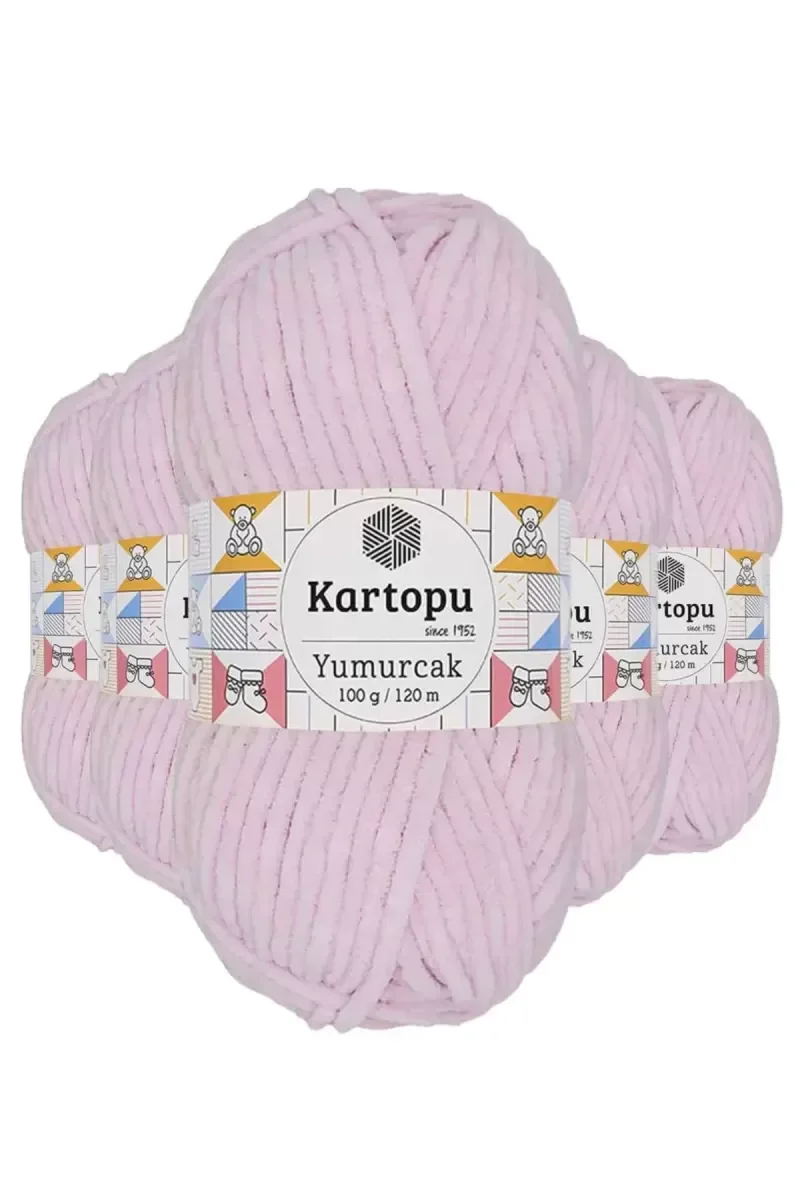 5 Adet Yumurcak Kadife El Örgü İpi Toz Pembe K1562 mudanis