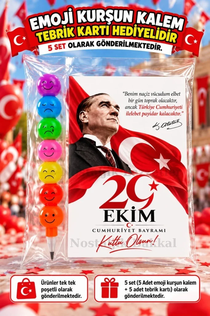 5 Adet Yumurtlayan Kurşun Kalem 29 Ekim Cumhuriyet Bayramı Tebrik Kartı Hediye Seti