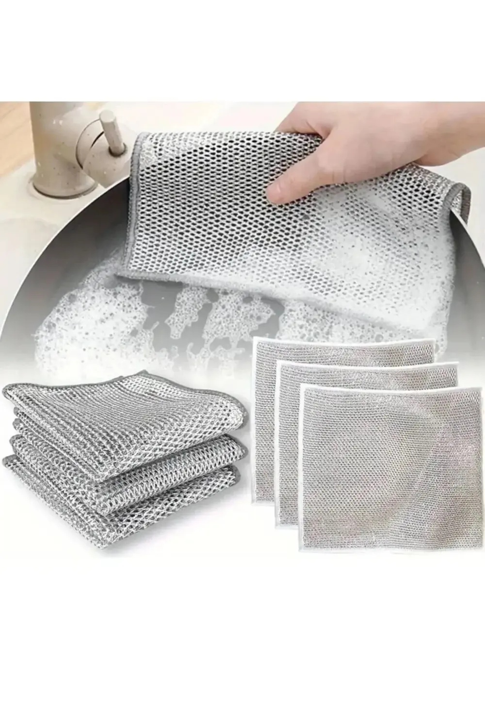 ( 5 Adet ) Zor Kir Bezi, Inox Telli Bulaşık Bezi, Mutfak Banyo Be