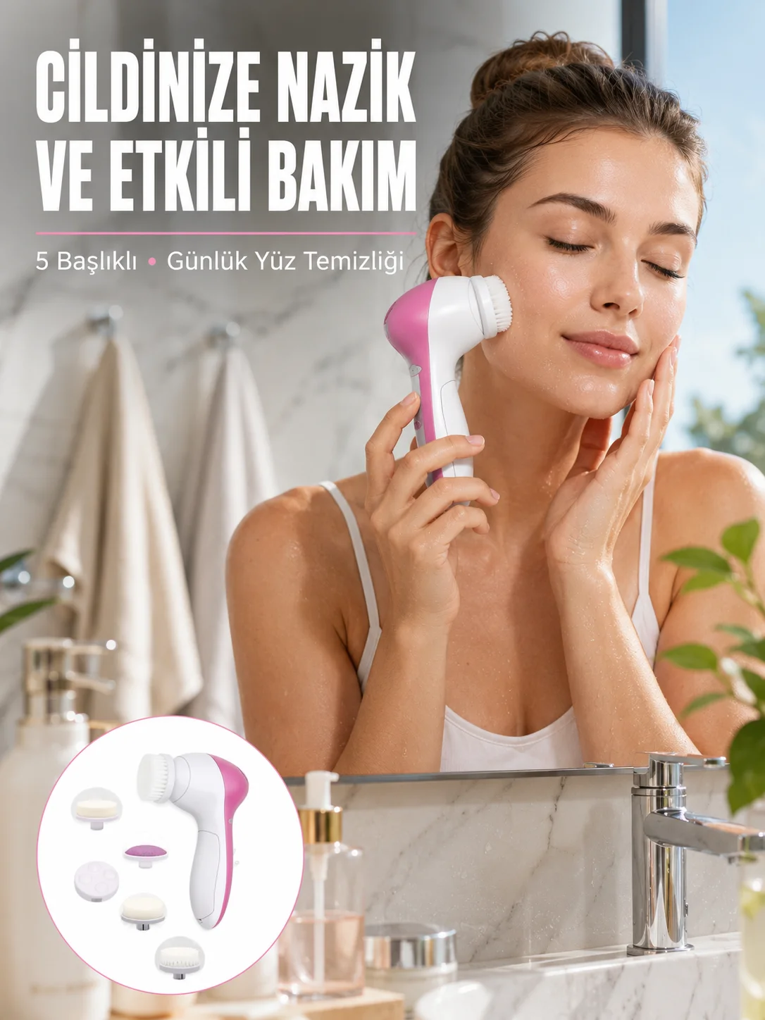 5 Başlıklı Cilt Temizleme Cihazı Ultra Kaliteli Yumuşak Kırşıklık Karşıtı Yeni Nesil