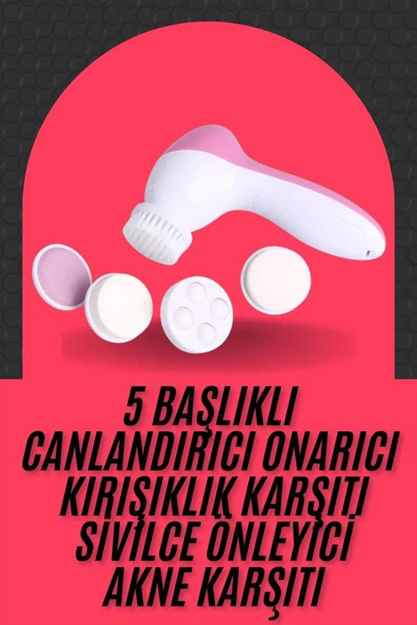 5 Başlıklı Cilt Temizleme ve Masaj Aleti - Akne ve Sivilce Önleyici Etkisi ile Yenilenmiş Cilt İçin