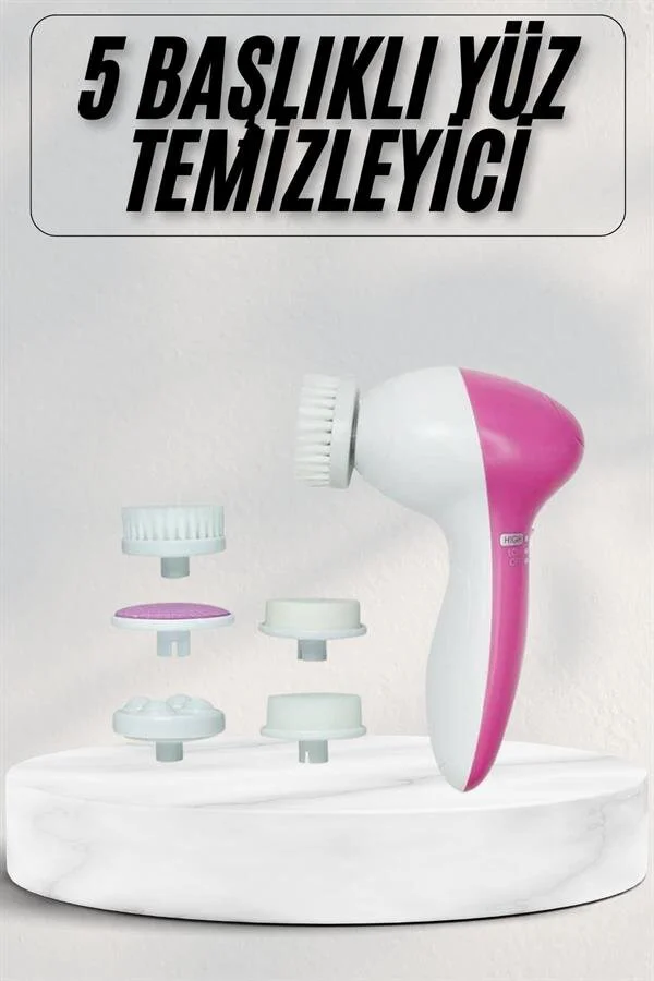 5 Başlıklı Cilt Temizleme ve Masaj Aleti - Akne ve Sivilce Önleyici Etkisi ile Yenilenmiş Cilt İçin