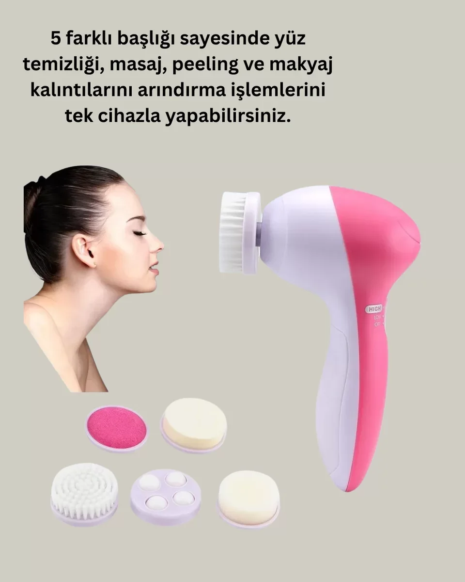 5 Başlıklı Fırçalı Yüz Temizleme ve Spa Masaj Cihazı - Evde Profesyonel Cilt Bakımı