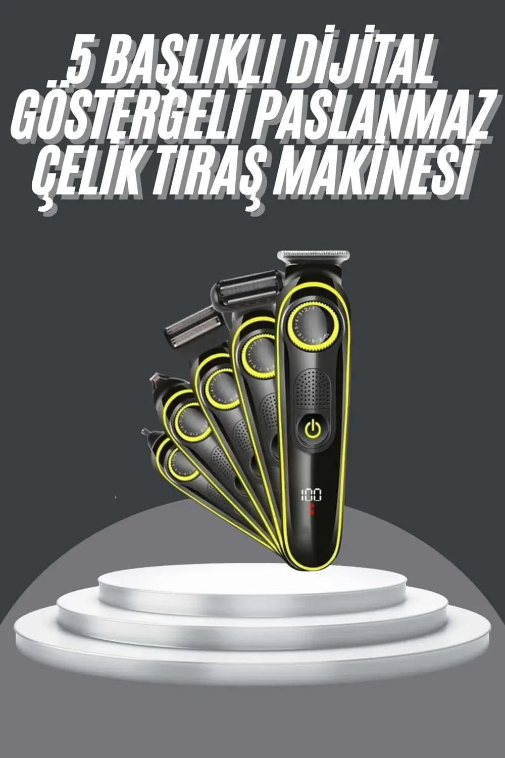 5 Başlıklı Şarjlı Tıraş Makinesi Led Ekran Saç Sakal Ense Tıraşın