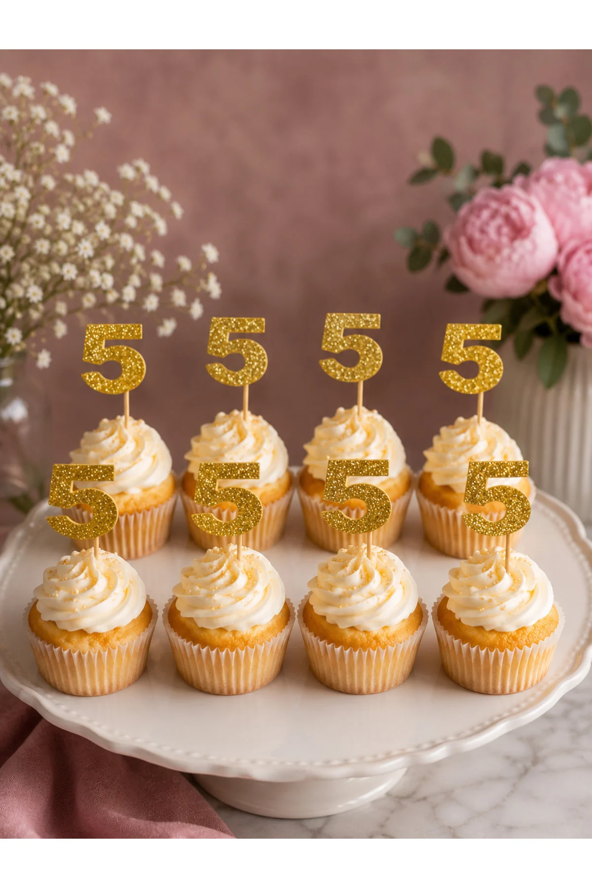 5 (Beş)yaş Gold Cupkek Pasta Süsü, Pasta Kürdanı 15 adet