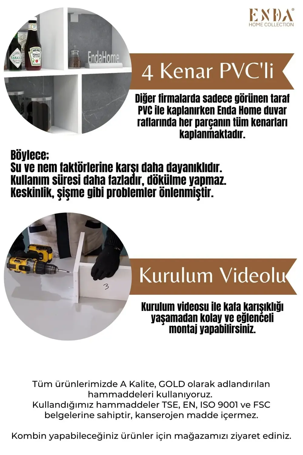 5 Bölmeli Duvar Rafı, Mutfak Rafı, Oturma Odası Rafı