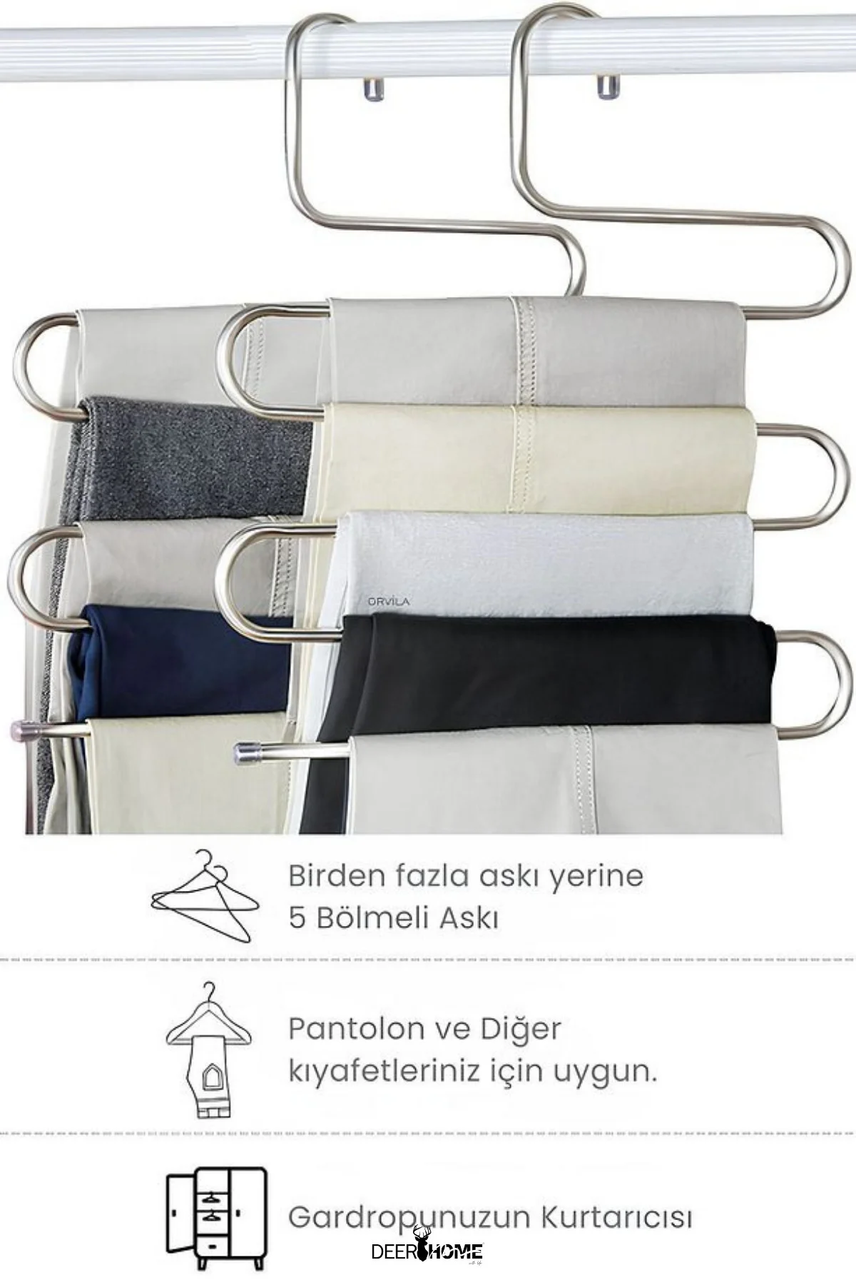 5 Bölmeli Metal Elbise Askısı - Giysi Pantalon Eşarp Fular Kıyafe