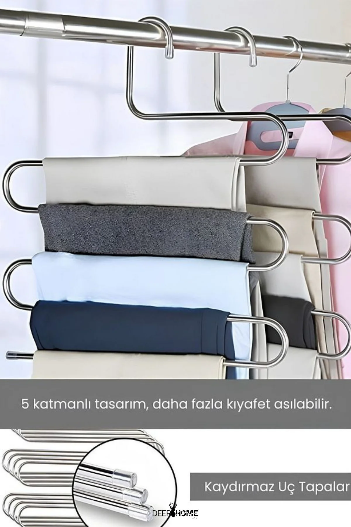 5 Bölmeli Metal Elbise Askısı - Giysi Pantalon Eşarp Fular Kıyafe