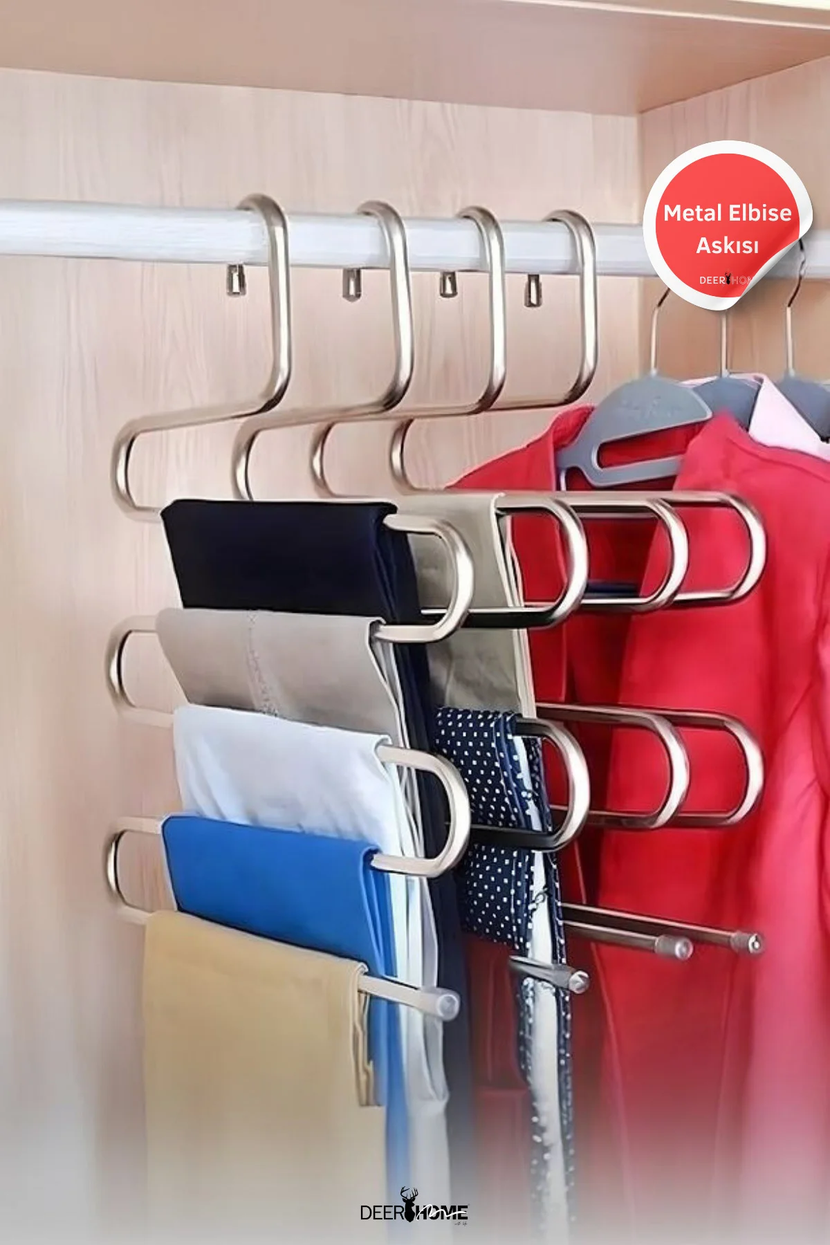 5 Bölmeli Metal Elbise Askısı - Giysi Pantalon Eşarp Fular Kıyafe
