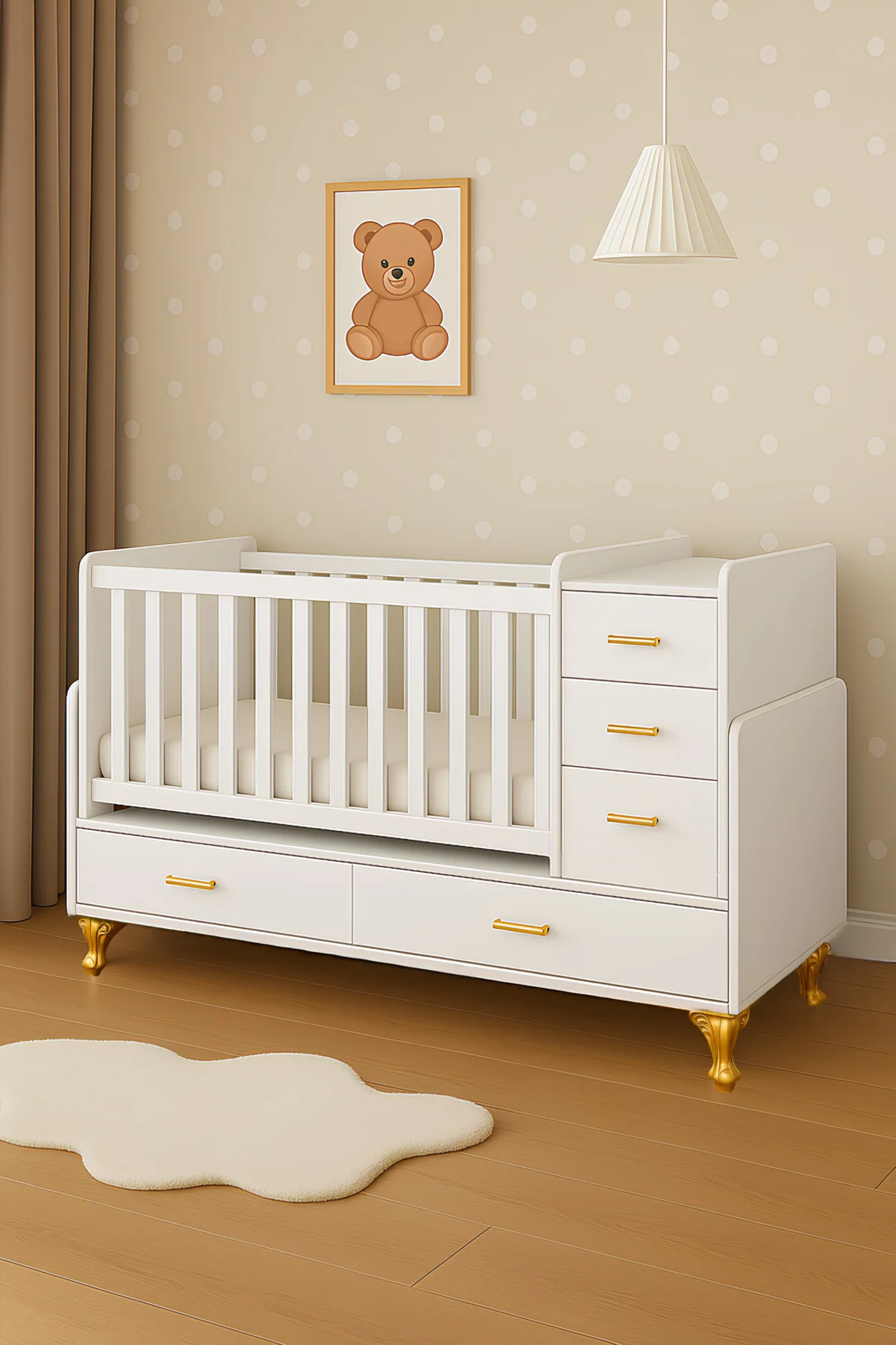 5 Çekmeceli Büyüyen ve Karyola Olabilen Anne Yanı Sallanan Bebek 