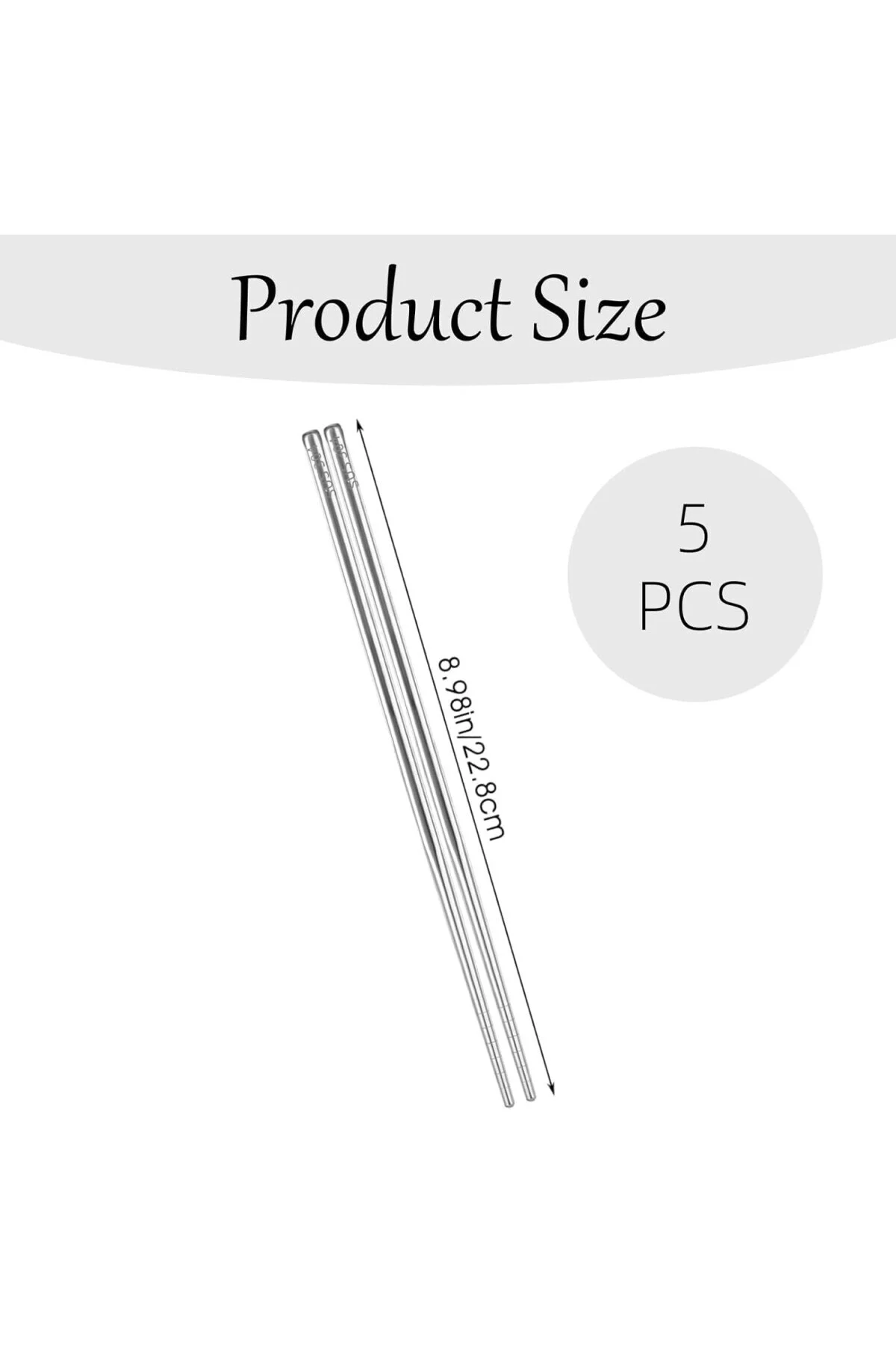 5 Çift Paslanmaz Çelik Chopsticks – Metal Çin Yeme Çubuğu Seti, K
