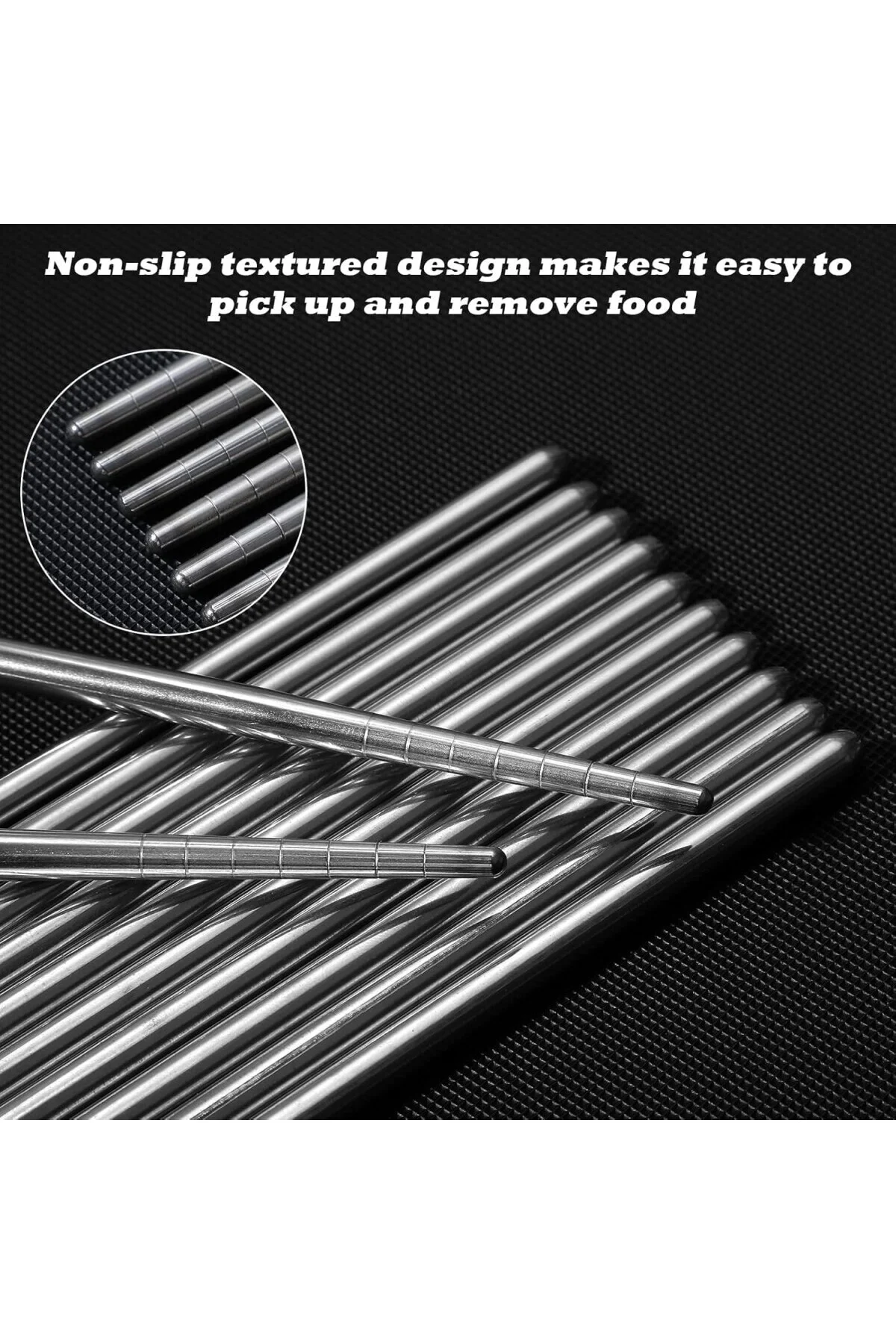 5 Çift Paslanmaz Çelik Chopsticks – Metal Çin Yeme Çubuğu Seti, K