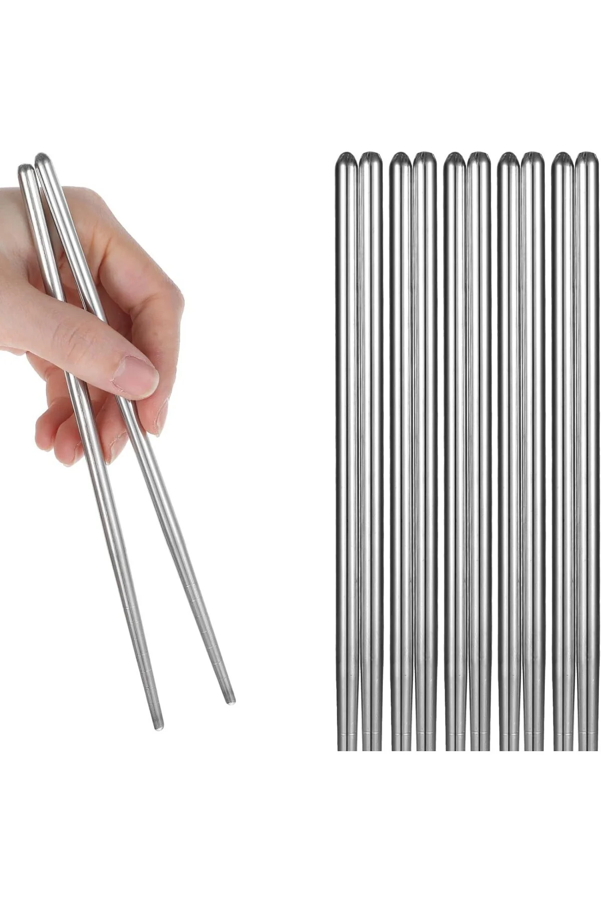 5 Çift Paslanmaz Çelik Chopsticks – Metal Çin Yeme Çubuğu Seti, K