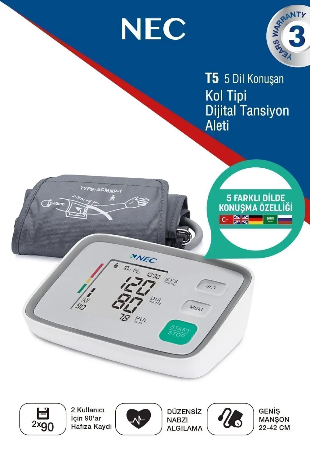 5 Dil Konuşan Tansiyon Aleti Almanca Ingilizce Rusşa Türkçe Arapç