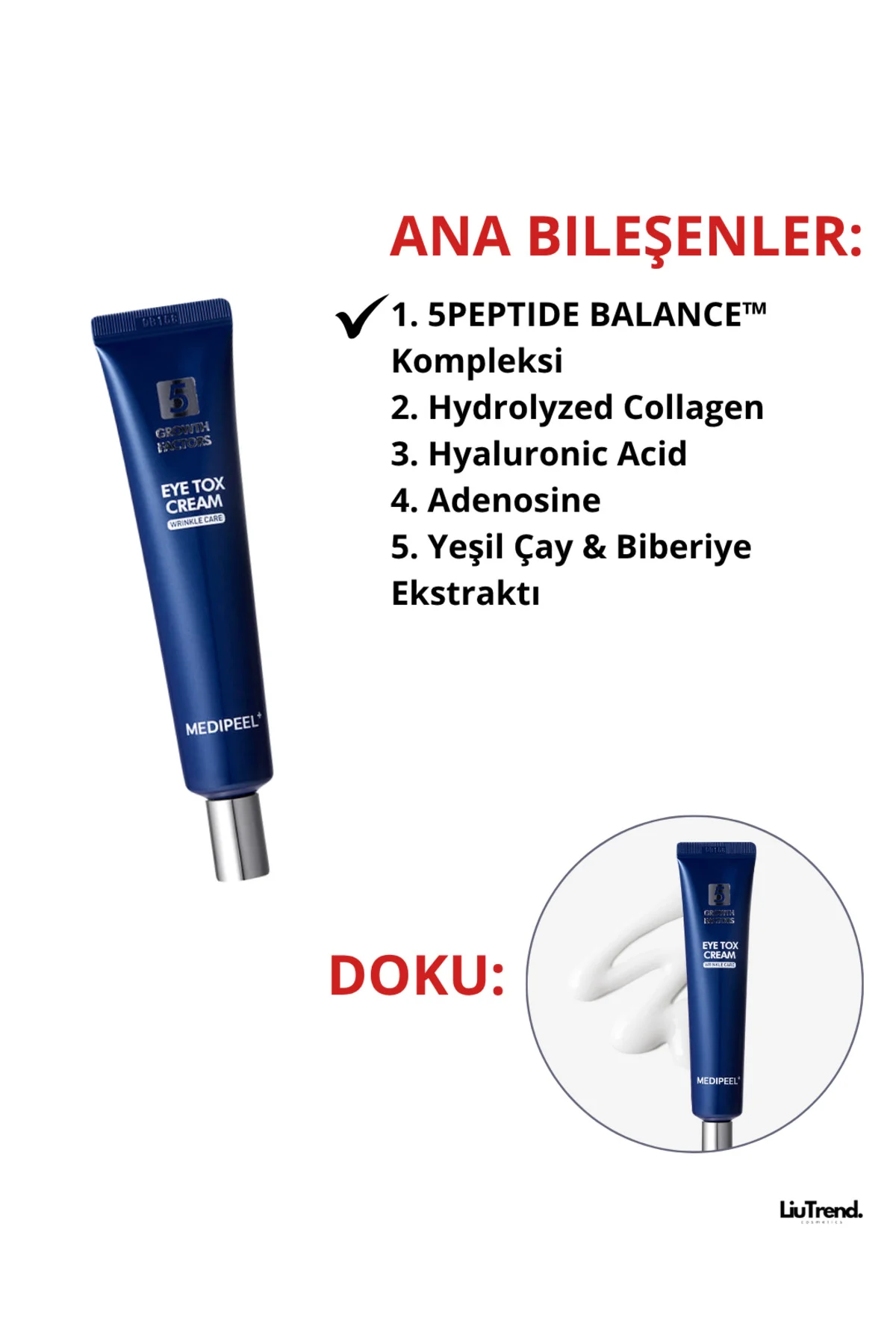 5 Eye Tox Cream 40 ml Peptid kompleksi içeren lifting göz kremi
