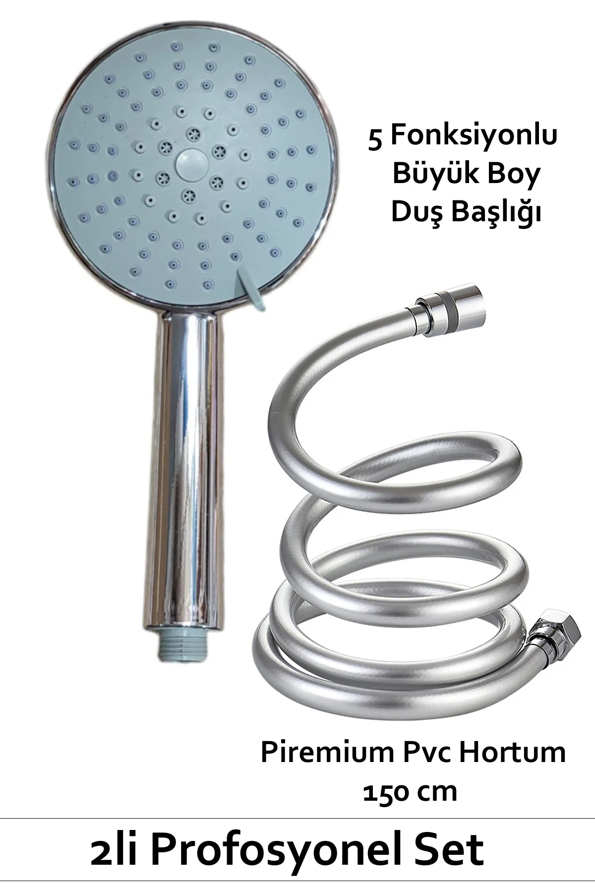 5 Fonksiyonlu Büyük Boy Duş Başlığı & Pvc Süper sağlam 150 cm Hortum Duş Seti 5 Fonksiyonlu Büyük Boy Duş Başlığı & Pvc Süper sağlam 150 cm Hortum Duş Seti
