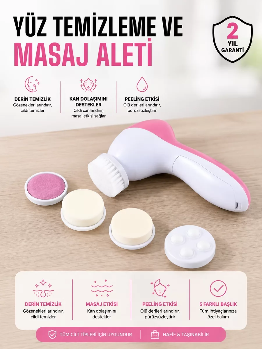 5 Fonksiyonlu Cilt Bakım Cihazı - Elektrikli Masaj, Peeling ve Nemlendirme Cihazı