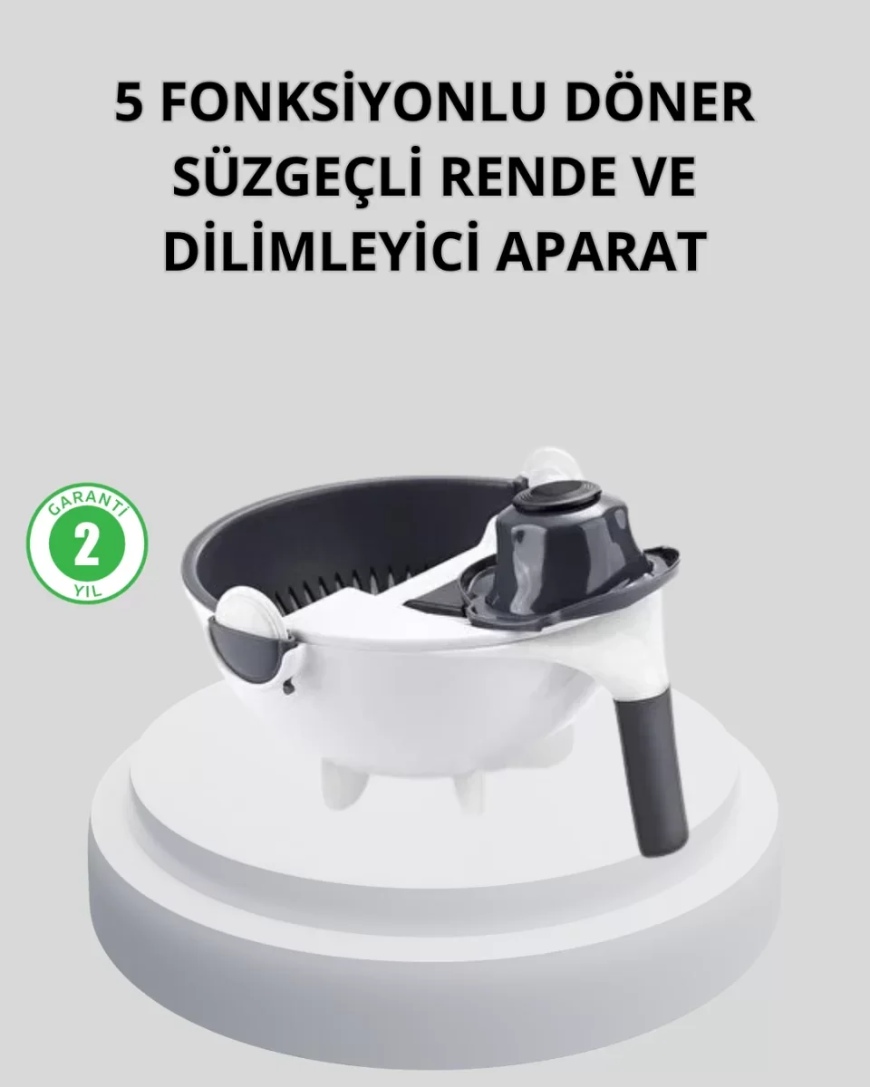 5 Fonksiyonlu Döner Rende Süzgeçli Çok Amaçlı Sebze Doğrayıcı Kay