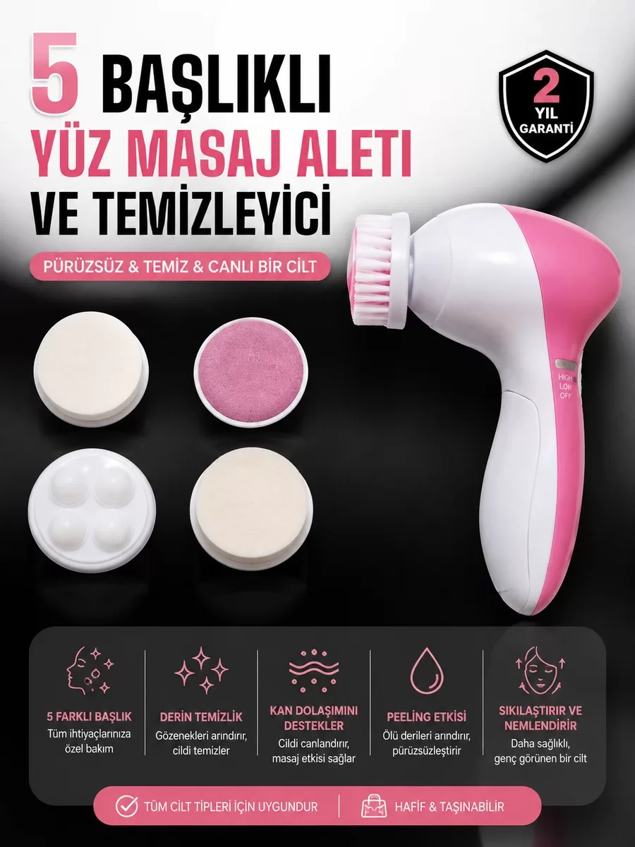 5 Fonksiyonlu Kablosuz Yüz Temizleme Cihazı ile Derinlemesine Cilt Bakımı