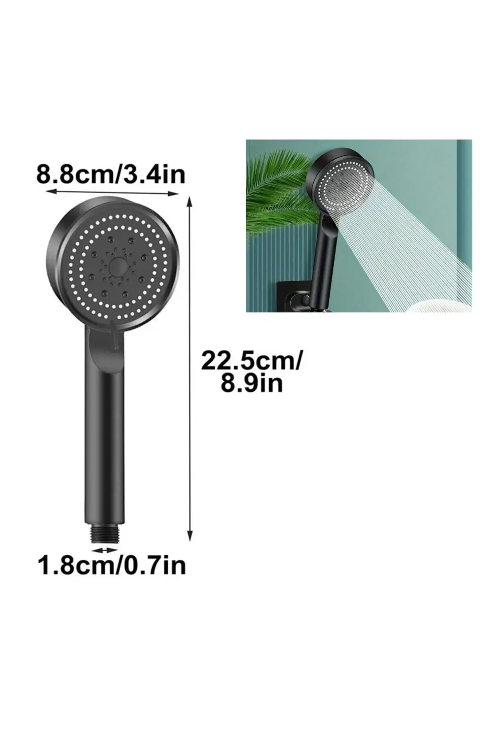 5 Fonksiyonlu Yüksek Basınçlı Ayarlanabilir Siyah Duş Başlığı (50