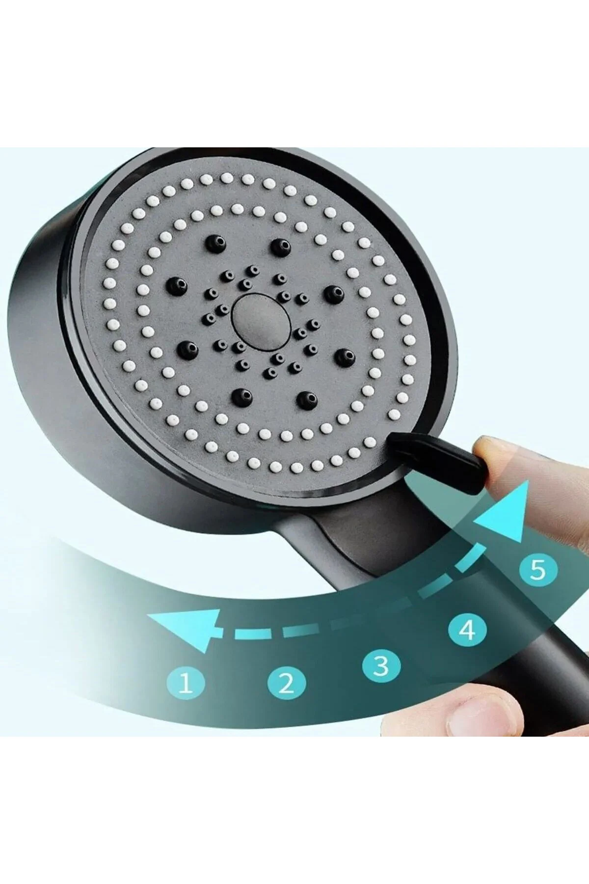5 Fonksiyonlu Yüksek Basınçlı Ayarlanabilir Siyah Duş Başlığı (50