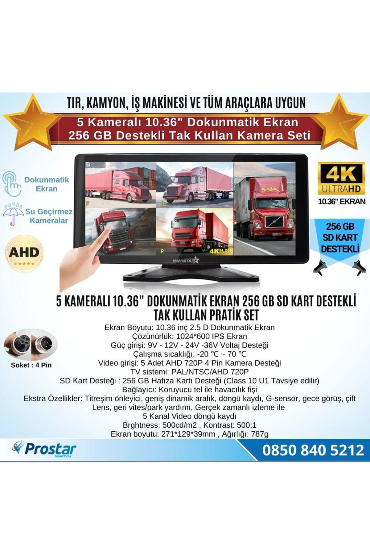 5 Kameralı 10.36" Dokunmatik Kayıtlı Ekranlı 256 GB SD Kart Deste 5 Kameralı 10.36" Dokunmatik Kayıtlı Ekranlı 256 GB SD Kart Deste