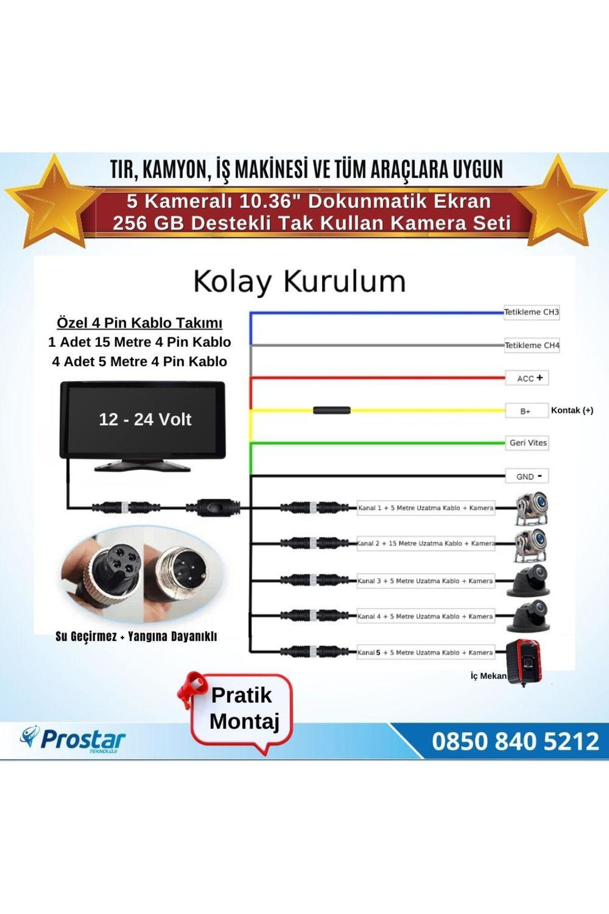 5 Kameralı 10.36" Dokunmatik Kayıtlı Ekranlı 256 GB SD Kart Deste 5 Kameralı 10.36" Dokunmatik Kayıtlı Ekranlı 256 GB SD Kart Deste