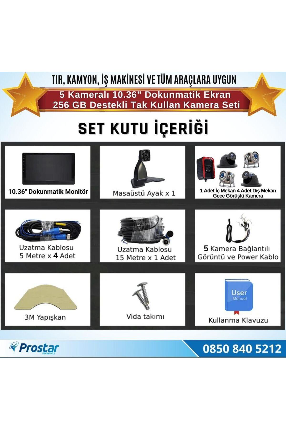 5 Kameralı 10.36" Dokunmatik Kayıtlı Ekranlı 256 GB SD Kart Deste 5 Kameralı 10.36" Dokunmatik Kayıtlı Ekranlı 256 GB SD Kart Deste