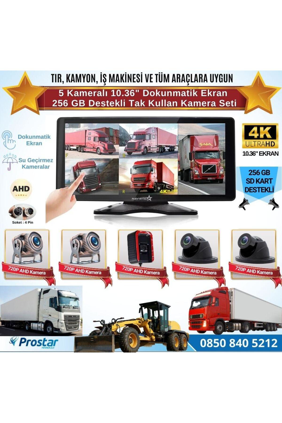 5 Kameralı 10.36" Dokunmatik Kayıtlı Ekranlı 256 GB SD Kart Deste 5 Kameralı 10.36" Dokunmatik Kayıtlı Ekranlı 256 GB SD Kart Deste