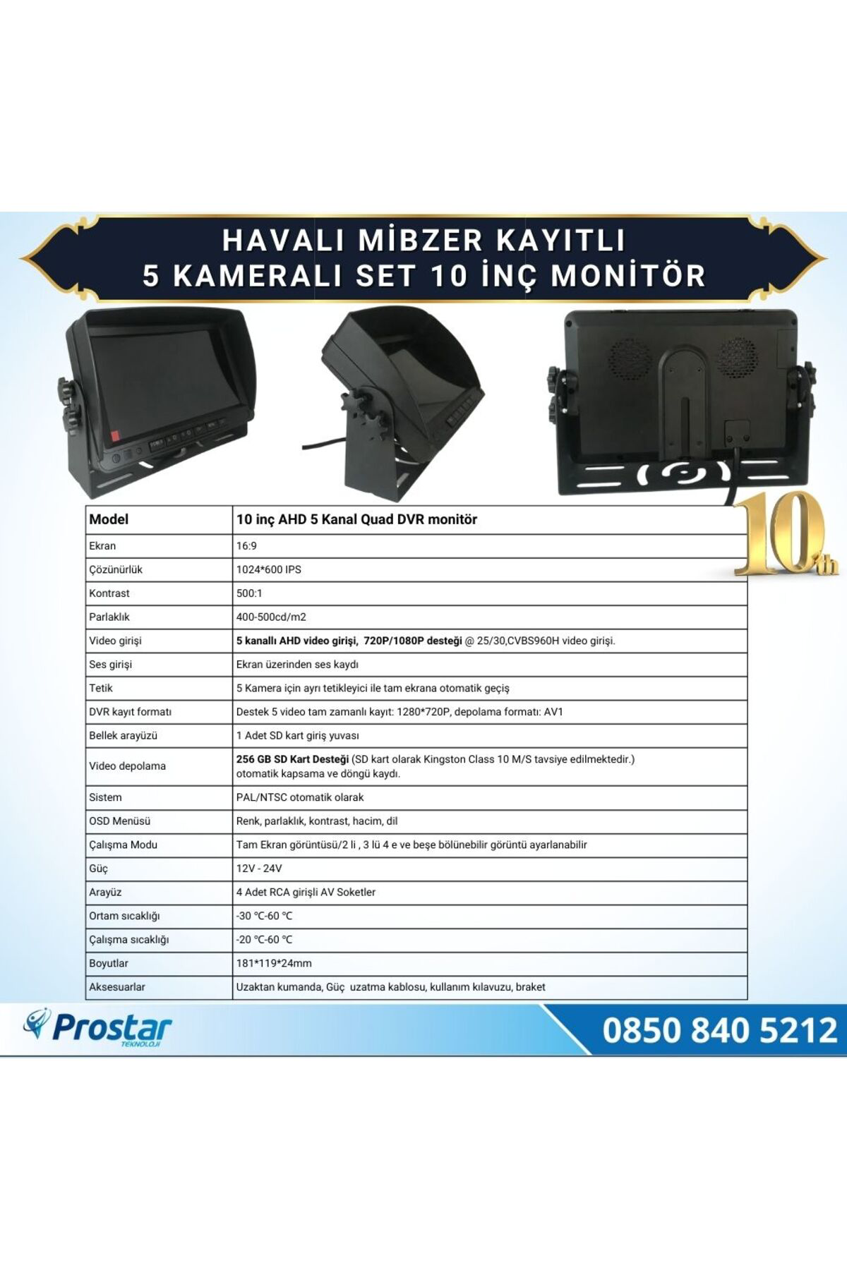 Navistar 5 Kameralı Mibzer Havalı Tohum Makinesi 10 İnç Monitör 720P Beyaz