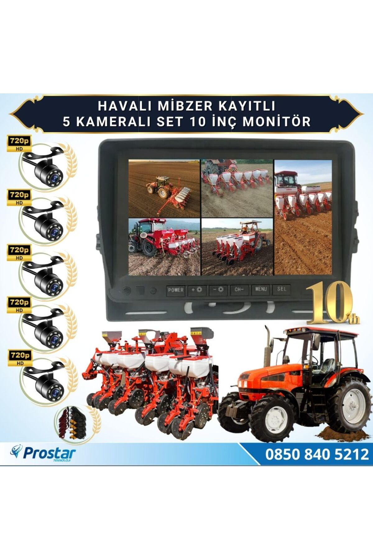 Navistar 5 Kameralı Mibzer Havalı Tohum Makinesi 10 İnç Monitör 720P Beyaz