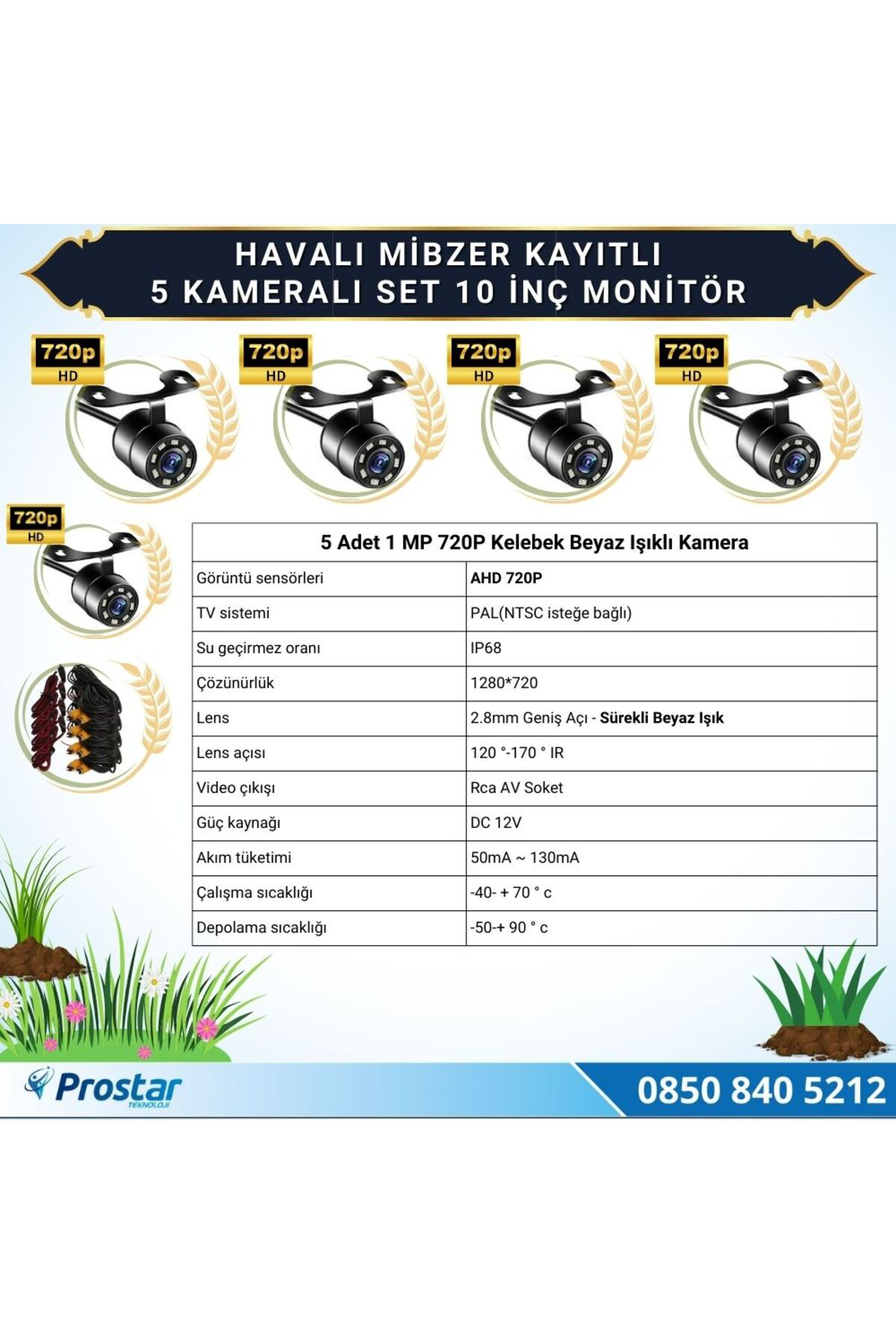 Navistar 5 Kameralı Mibzer Havalı Tohum Makinesi 10 İnç Monitör 720P Beyaz