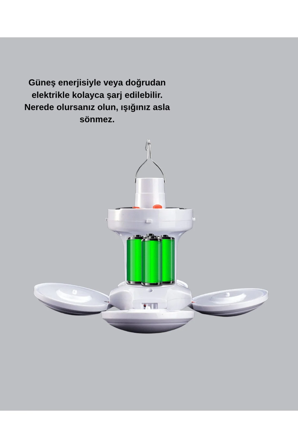 5 Kanatlı Solar Kamp Lambası – USB Şarjlı, Taşınabilir, IP65 Su G