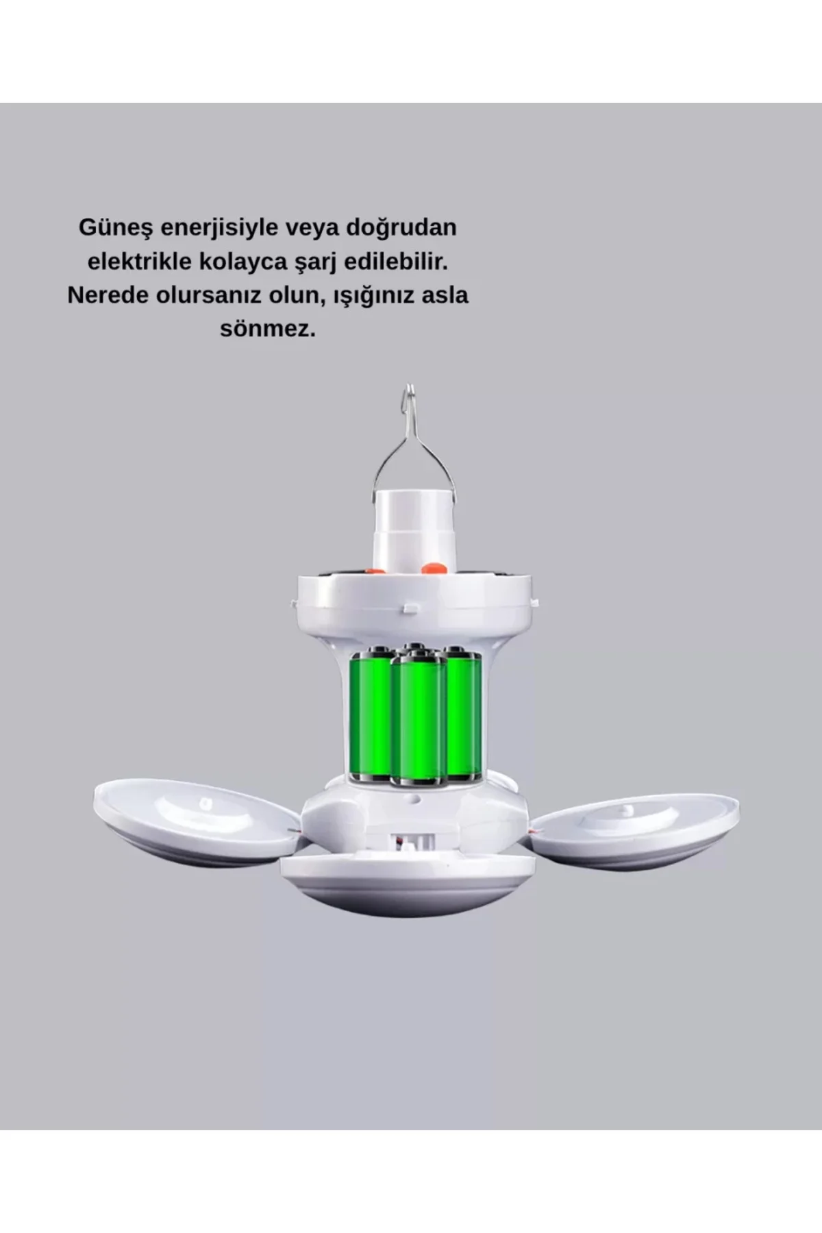 5 Kanatlı Solar Kamp Lambası – USB Şarjlı, Taşınabilir, IP65 Su G