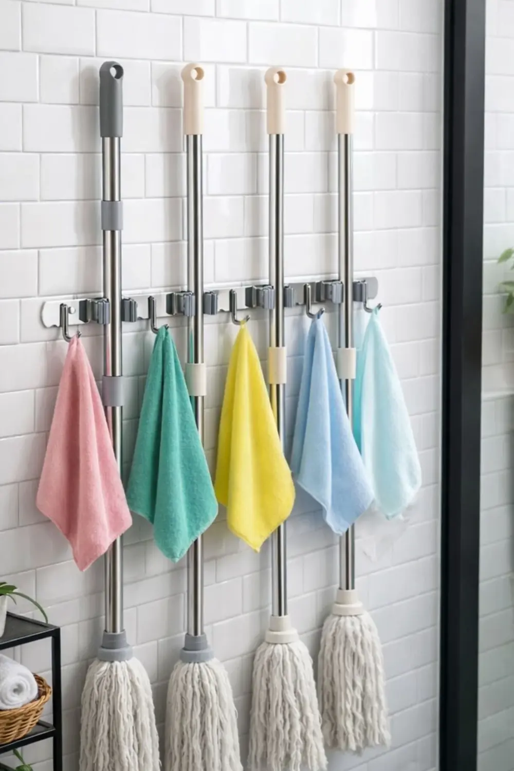 5 Kancalı 4 Mop Tutucu Paspas ve Süpürge Tutucu Askılık | 304 Pas