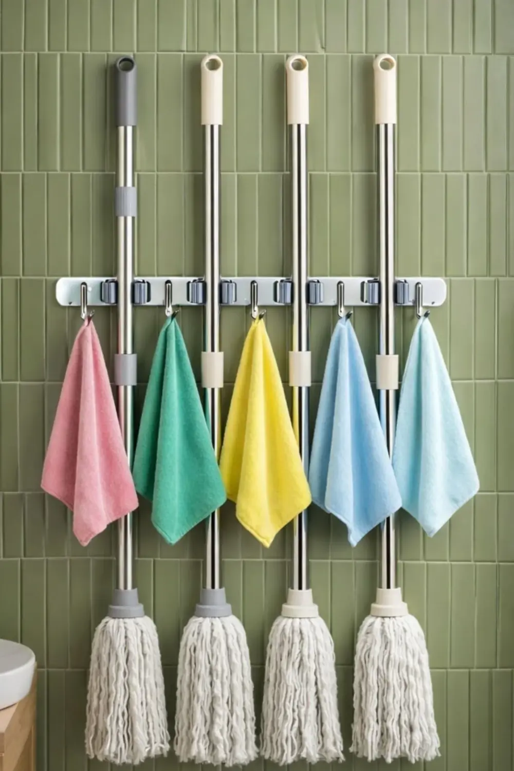 5 Kancalı 4 Mop Tutucu Paspas ve Süpürge Tutucu Askılık | 304 Pas