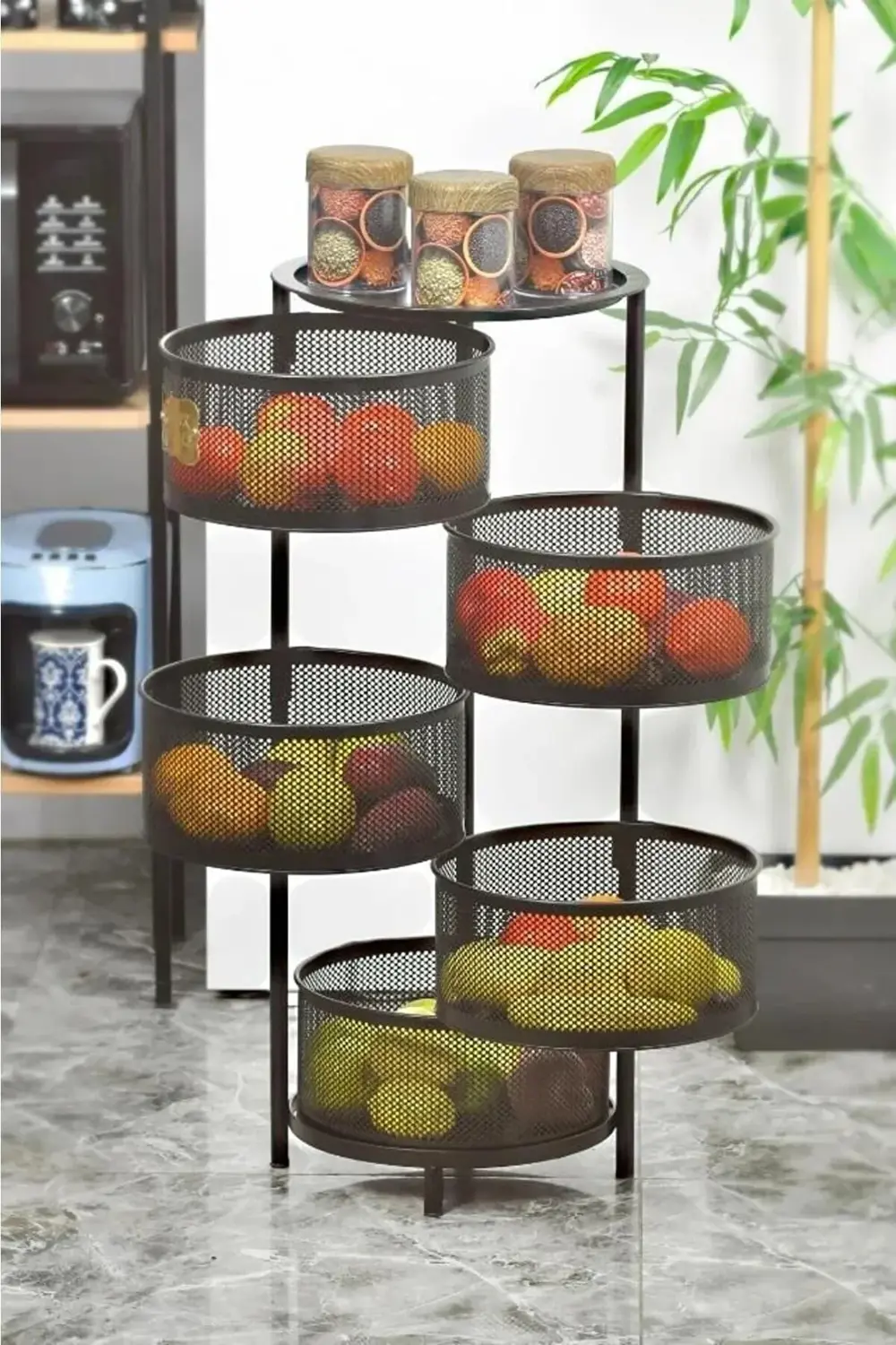 5 Katlı Metal Açılır Kapanır Siyah Paslanmaz Sebzelik